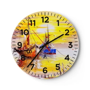 Reloj de pared - Reloj de vidrio - Un merecido descanso en el puerto - 40x40 cm