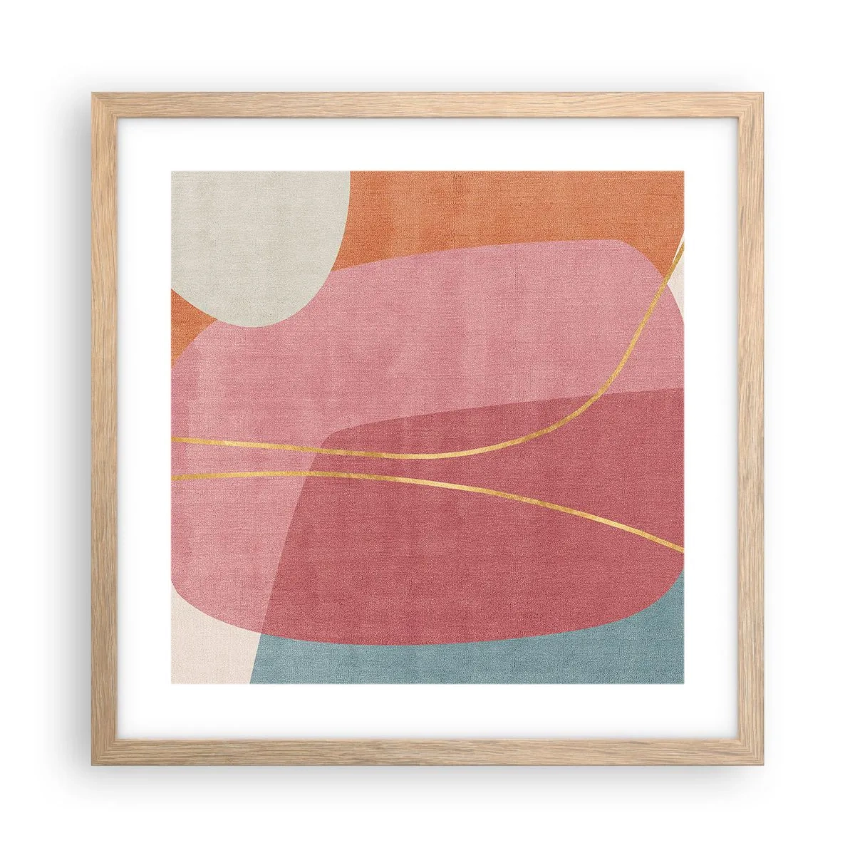 Póster en marco roble claro - Composición en pastel con hilos de oro - 40x40 cm