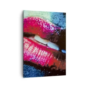 Cuadro sobre lienzo - Impresión de Imagen - Primer plano de unos labios coloridos y brillantes sobre un fondo artístico. - 50x70cm - Sensual e inquietante - Decoración de pared moderna para salón y dormitorio ARTTOR