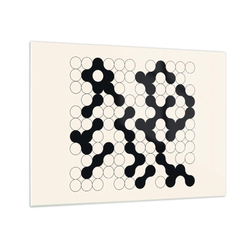 Cuadro sobre vidrio - Impresiones sobre Vidrio - Un mosaico gráfico en blanco y negro compuesto por puntos conectados. - 70x50cm - Juego chino - una variación - Decoración de pared moderna para salón y dormitorio ARTTOR