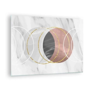 Cuadro sobre vidrio - Impresiones sobre Vidrio - Círculos geométricos en tonos cobre, oro y mármol. - 70x50cm - Música de las esferas - Decoración de pared moderna para salón y dormitorio ARTTOR