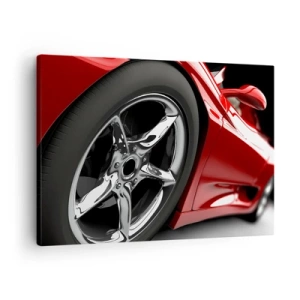 Cuadro sobre lienzo - Impresión de Imagen - Coche deportivo rojo con ruedas cromadas - 70x50cm - Creado para la velocidad - Decoración de pared moderna para salón y dormitorio ARTTOR
