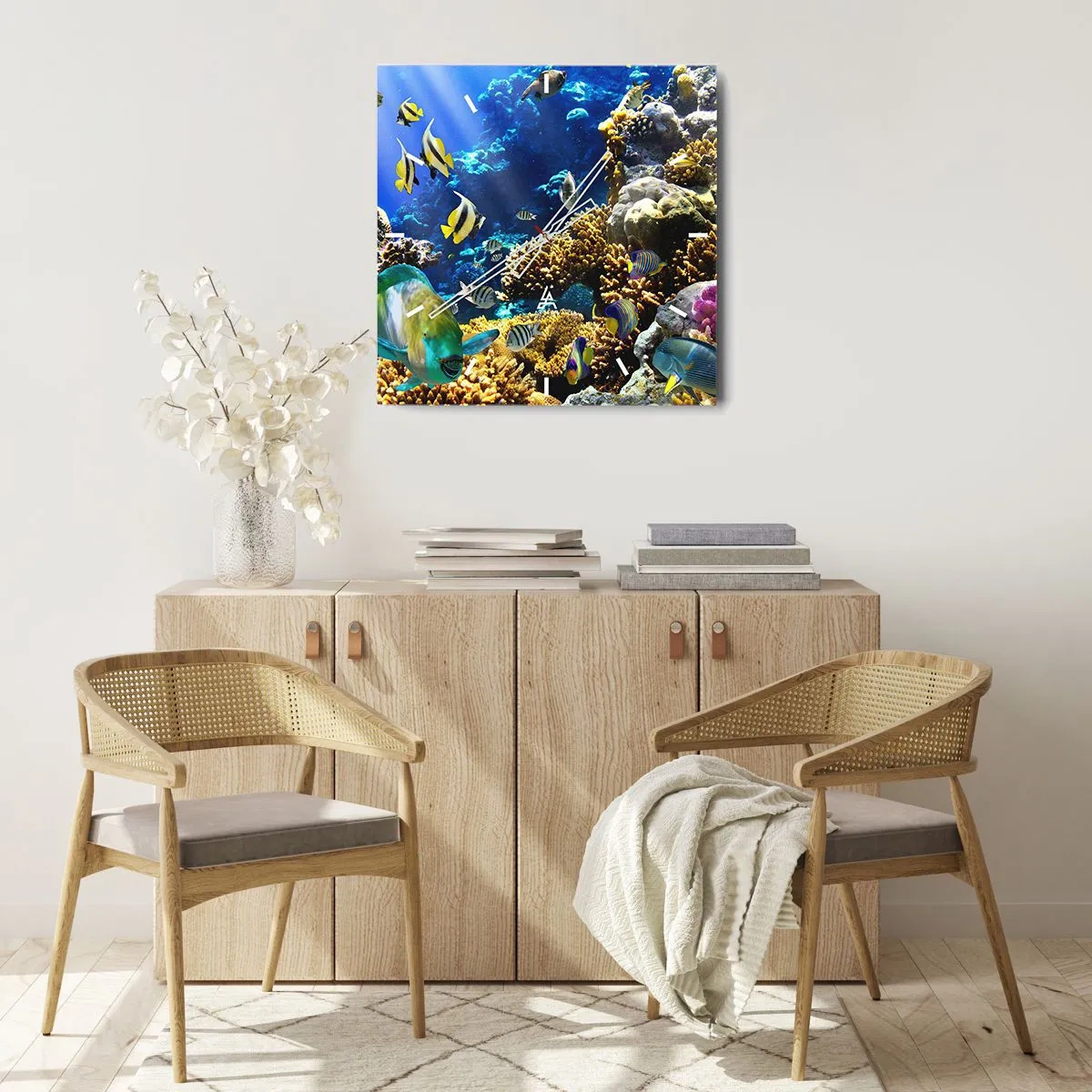 Reloj de pared - Reloj de vidrio - Vacaciones submarinas - 40x40 cm