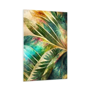 Cuadro sobre vidrio - Impresiones sobre Vidrio - Hojas tropicales coloridas sobre un fondo claro - 70x100cm - Los colores del trópico - Decoración de pared moderna para salón y dormitorio ARTTOR