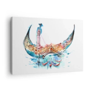 Cuadro sobre lienzo - Impresión de Imagen - Una composición de acuarela de Venecia en forma de góndola. - 70x50cm - Navegamos por la ciudad - Decoración de pared moderna para salón y dormitorio ARTTOR