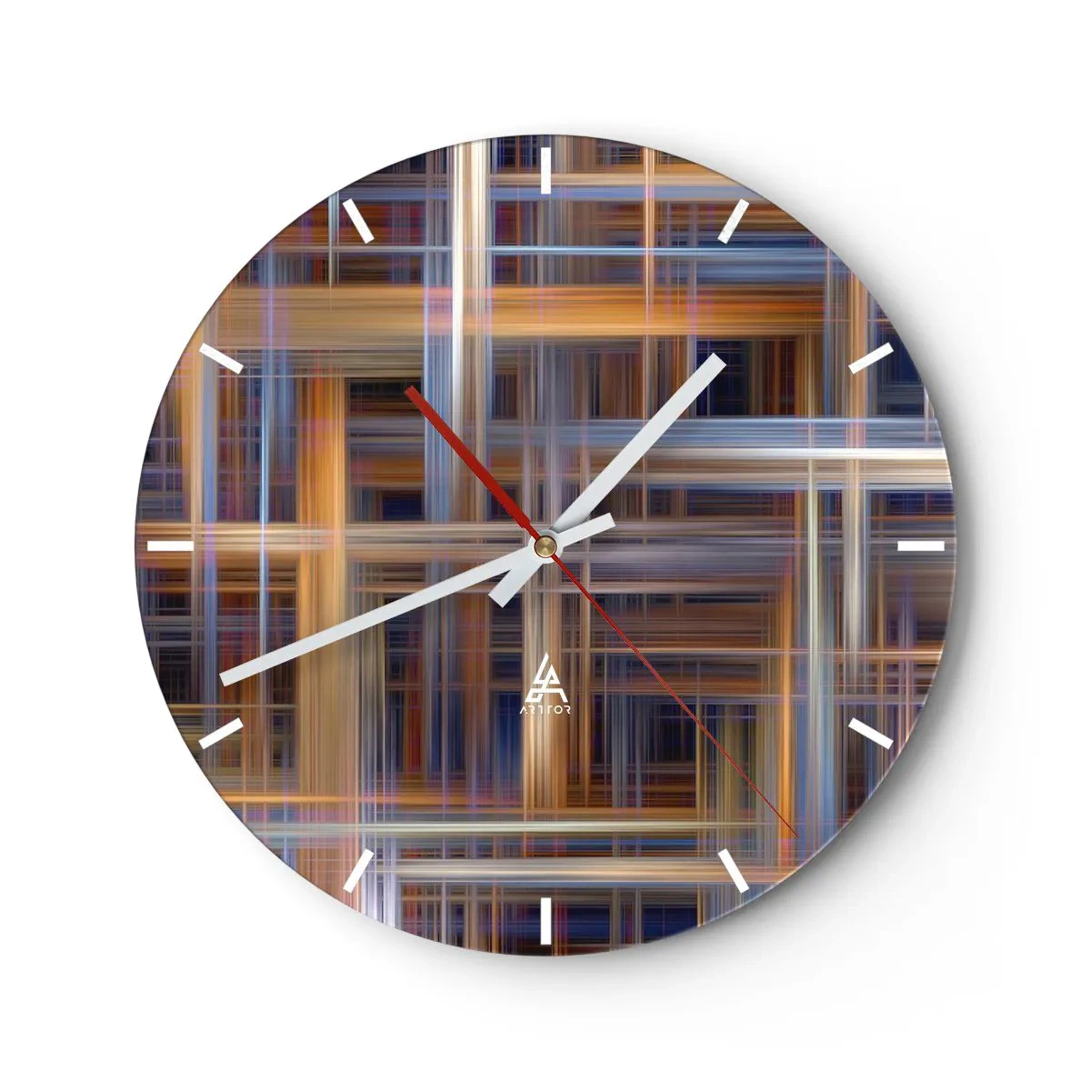 Reloj de pared - Reloj de vidrio - Patrón de cuadros en tonos marrones y azules. - 30x30cm - Tejido de luz - Decoración de pared moderna para salón, cocina y dormitorio ARTTOR