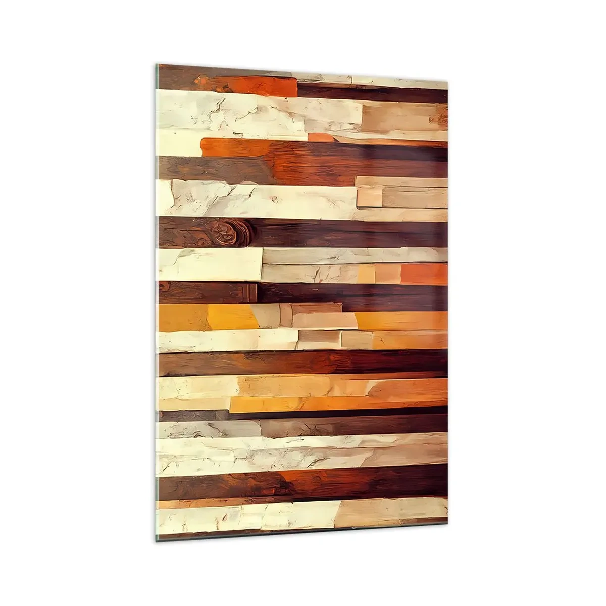 Cuadro sobre vidrio - Impresiones sobre Vidrio - Composición geométrica en tonos madera y dorado. - 70x100cm - Himno de los árboles del bosque - Decoración de pared moderna para salón y dormitorio ARTTOR
