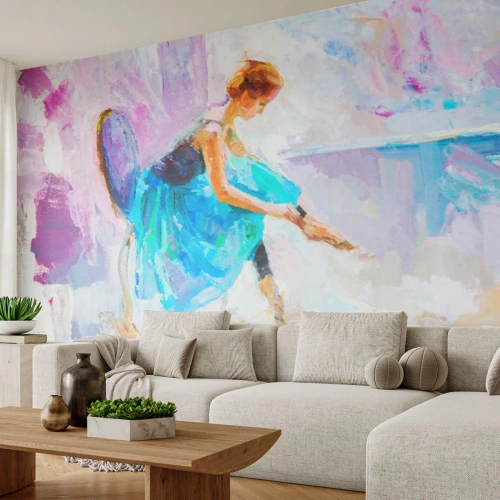 Fotomural Premium Sand - Bailarina impresionista con vestido azul - 100x70cm - Gracia indescriptible, encanto sutil - Decoración de pared moderna para salón y dormitorio ARTTOR