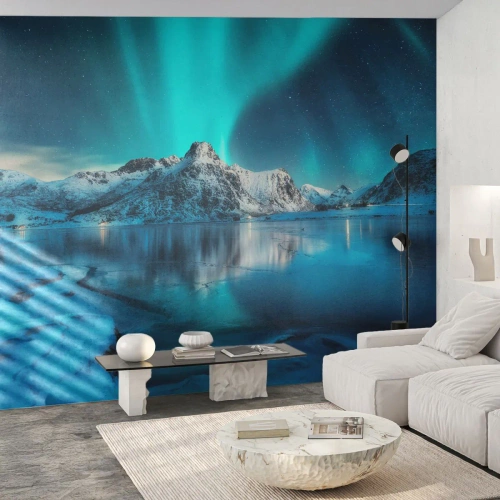 Fotomural Autadhesivo Deluxe Sticker - Una noche de luz - Auroras boreales, Noruega, Paisaje - 500x350 cm