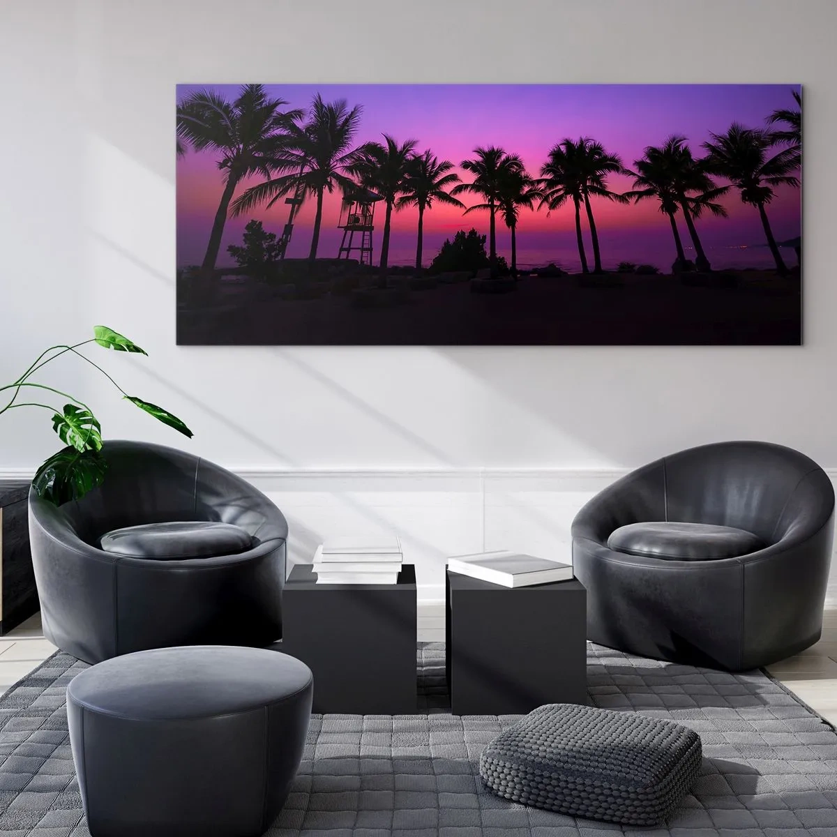 Cuadro sobre vidrio - Impresiones sobre Vidrio - Atardecer bajo las palmeras - 100x40 cm