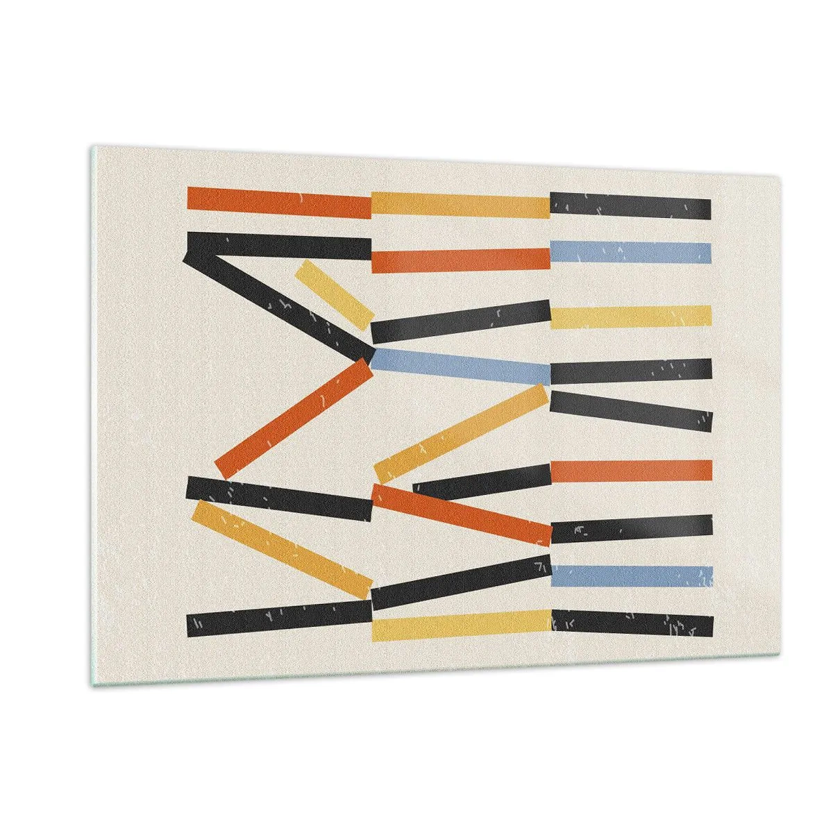 Cuadro sobre vidrio - Impresiones sobre Vidrio - Abstracción colorida de rayas horizontales y diagonales sobre un fondo claro. - 120x80cm - Composición horizontal - Decoración de pared moderna para salón y dormitorio ARTTOR