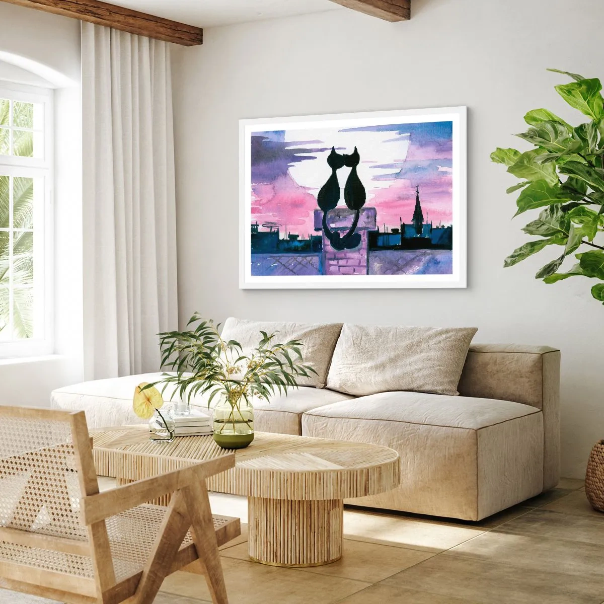 Póster en marco blanco - Cita bajo la luna - 70x50 cm