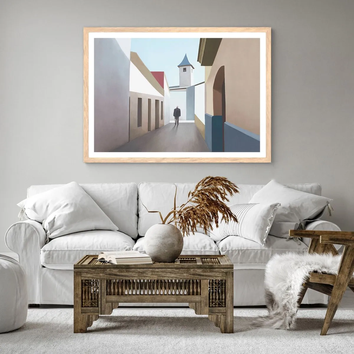 Póster en marco roble claro - Paseo soleado - 100x70 cm