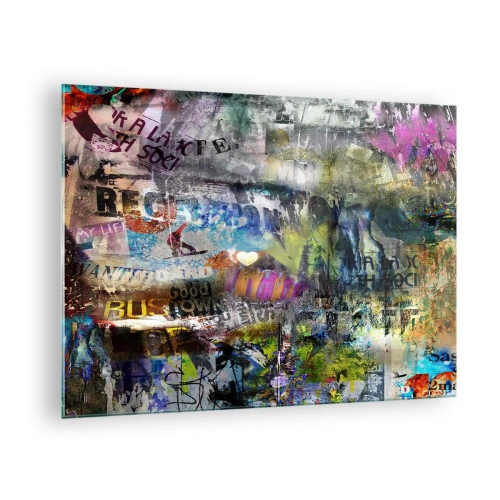 Cuadro sobre vidrio - Impresiones sobre Vidrio - Collage de grafitis abstractos coloridos - 70x50cm - Un collage de recuerdos - Decoración de pared moderna para salón y dormitorio ARTTOR