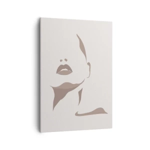 Cuadro sobre lienzo - Impresión de Imagen - Contorno minimalista del rostro de una mujer en delicados tonos beige. - 50x70cm - Creación a partir de la luz y la sombra - Decoración de pared moderna para salón y dormitorio ARTTOR
