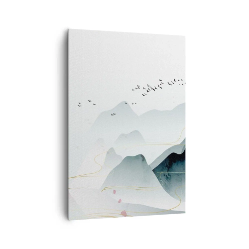 Cuadro sobre lienzo - Impresión de Imagen - Montañas abstractas en tonos pastel - 70x100cm - Sobre las cimas - Decoración de pared moderna para salón y dormitorio ARTTOR