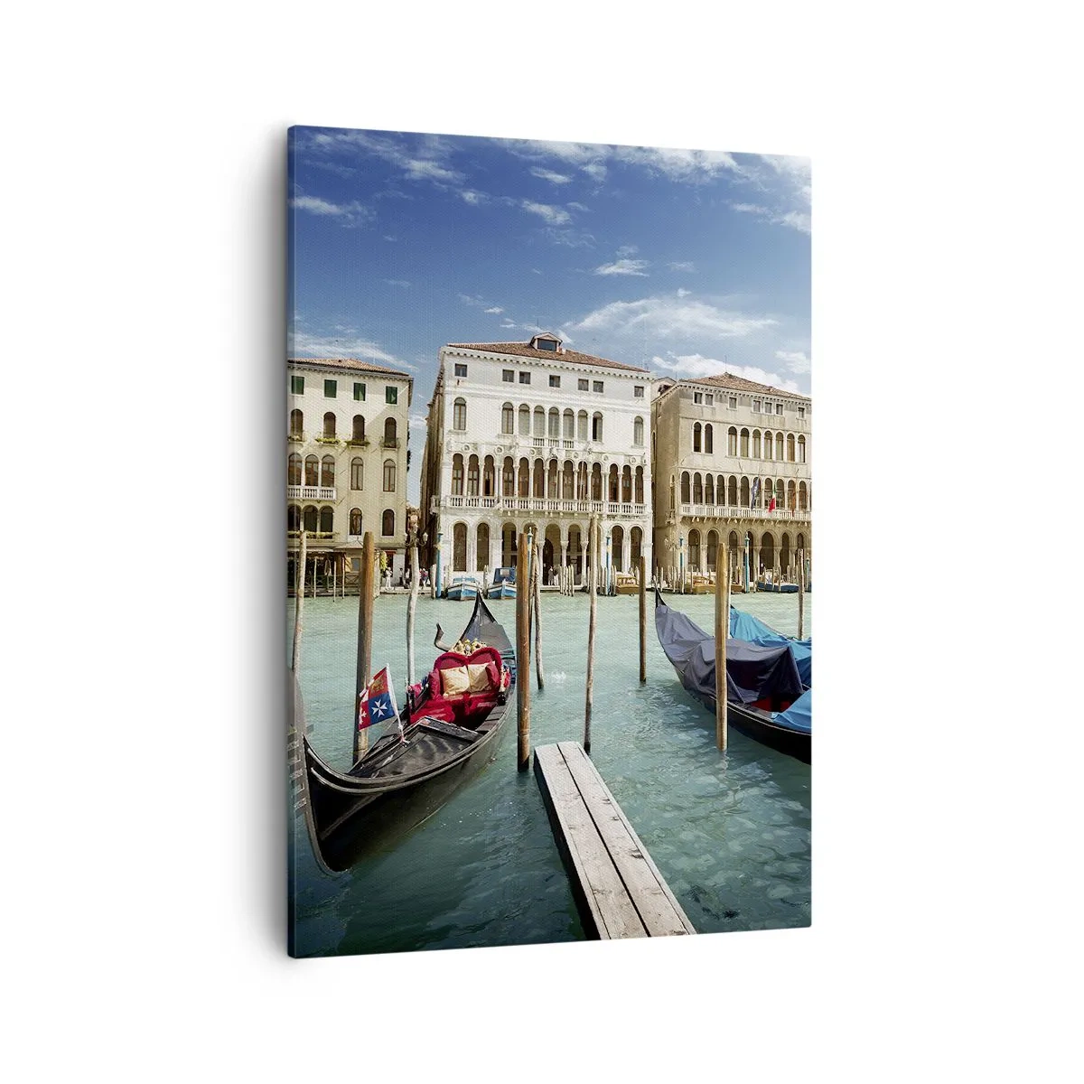 Cuadro sobre lienzo - Impresión de Imagen - Venecia con góndolas y palacios contra el cielo - 50x70cm - Palacios en azul - Decoración de pared moderna para salón y dormitorio ARTTOR