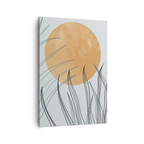 Cuadro sobre lienzo - Impresión de Imagen - Hojas de hierba abstractas contra el fondo de un gran sol naranja - 70x100cm - Siempre hacia el sol - Decoración de pared moderna para salón y dormitorio ARTTOR