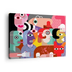 Cuadro sobre lienzo - Impresión de Imagen - Abstracción colorida con caras geométricas. - 70x50cm - Estilo Picasso - Decoración de pared moderna para salón y dormitorio ARTTOR