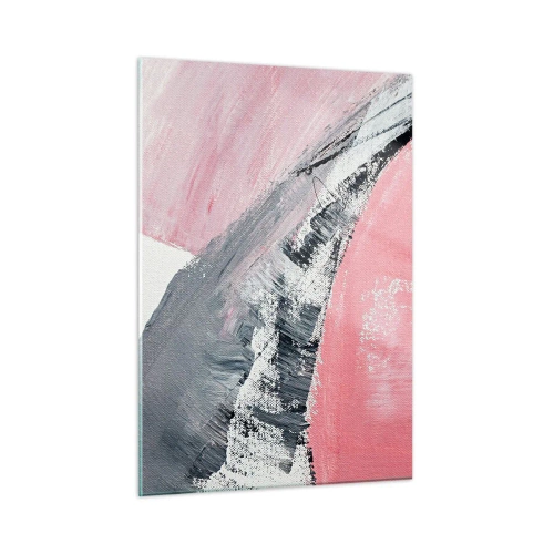 Cuadro sobre vidrio - Impresiones sobre Vidrio - Abstracción moderna en rosa, blanco y gris con textura de pinceladas. - 50x70cm - Composición a juego - Decoración de pared moderna para salón y dormitorio ARTTOR