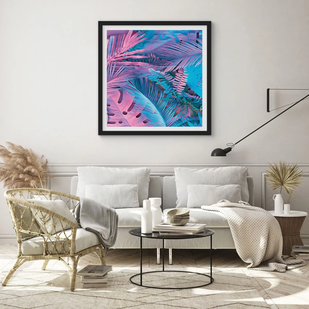 Póster en marco negro - Trópicos en rosa y azul - 30x30 cm