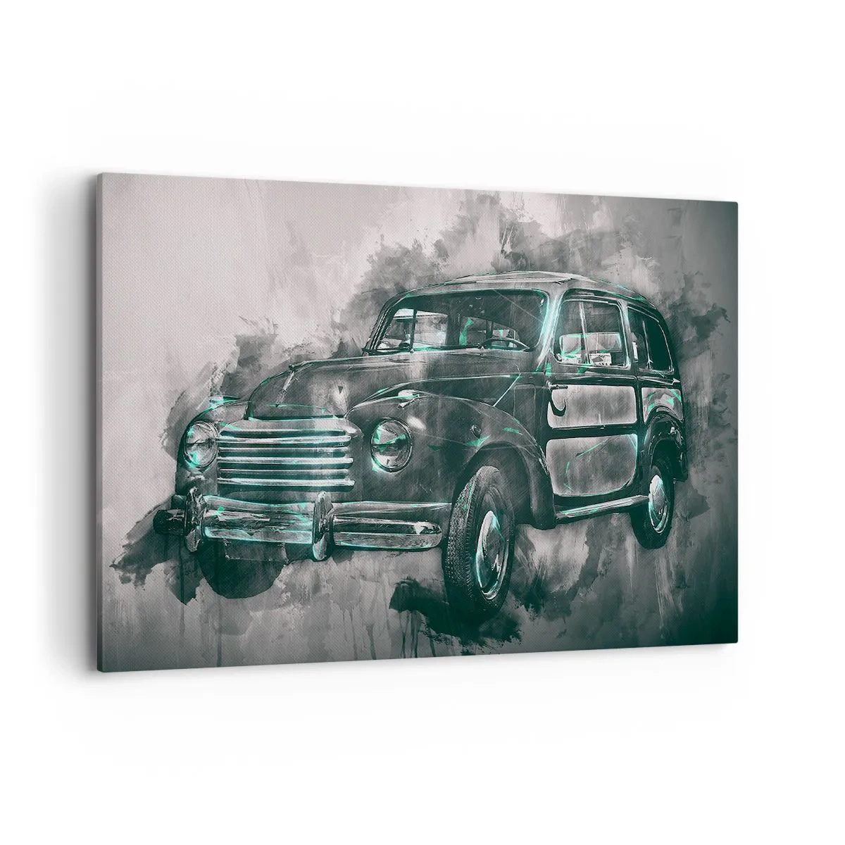 Cuadro sobre lienzo - Impresión de Imagen - Un coche retro clásico con un fondo artístico. - 100x70cm - Antepasado respetable - Decoración de pared moderna para salón y dormitorio ARTTOR