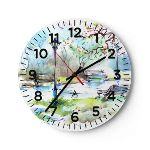 Reloj de pared - Reloj de vidrio - El encanto del silencio del parque - 40x40 cm