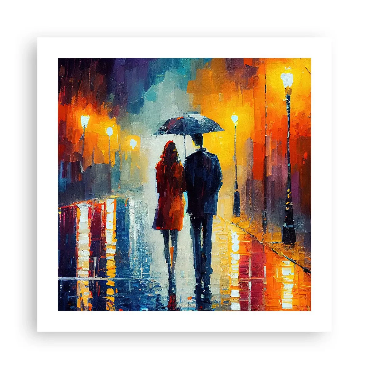 Póster - Juntos en una noche llena de color - 50x50 cm