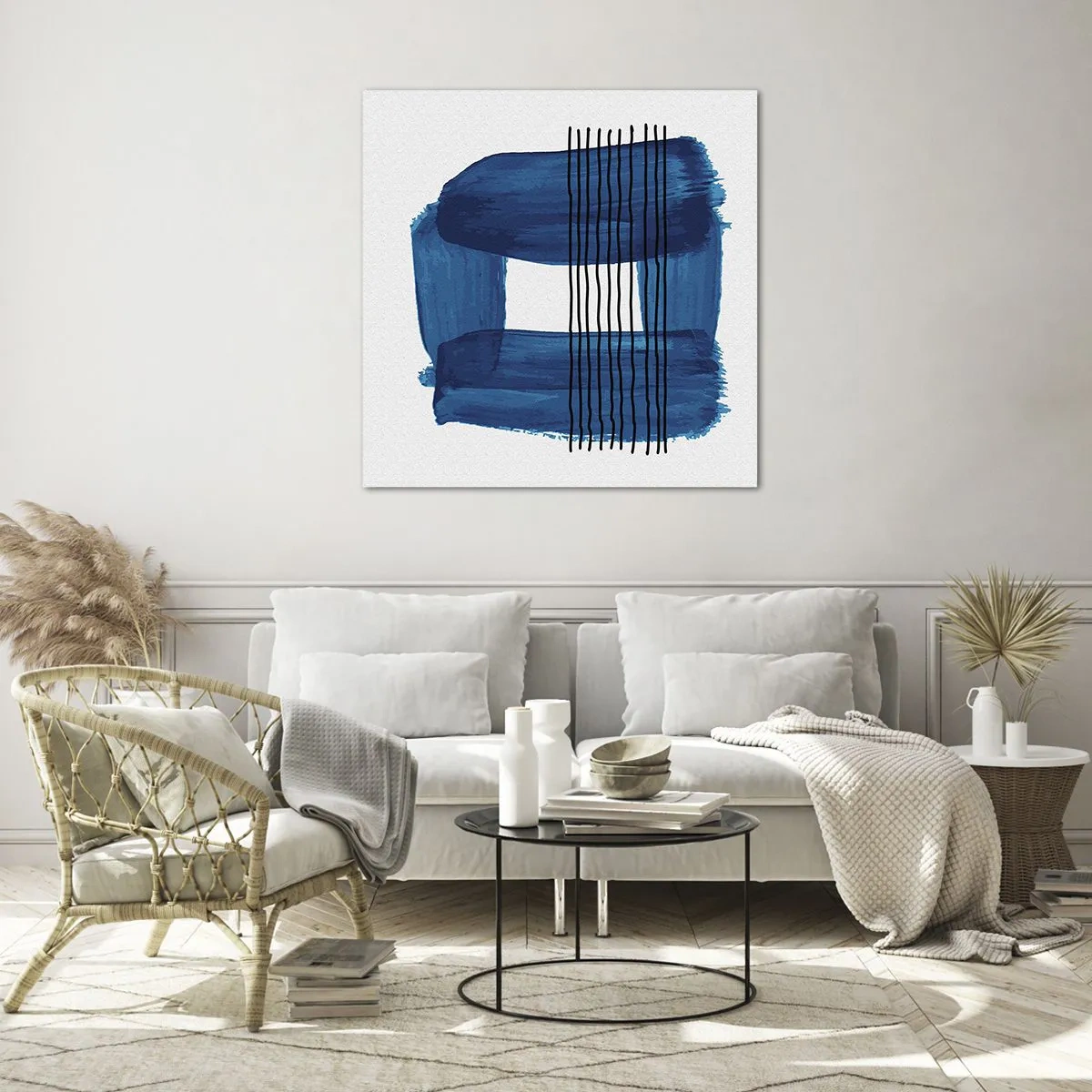 Cuadro sobre vidrio - Impresiones sobre Vidrio - Composición azul y negra - 50x50 cm