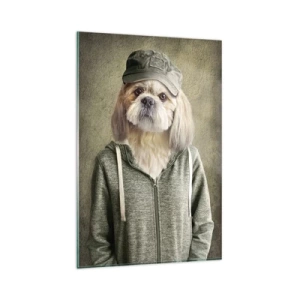 Cuadro sobre vidrio - Impresiones sobre Vidrio - Retratos estilizados de un león, un perro y un elefante con ropa elegante. - 80x120cm - Prefiero tomármelo con calma - Decoración de pared moderna para salón y dormitorio ARTTOR