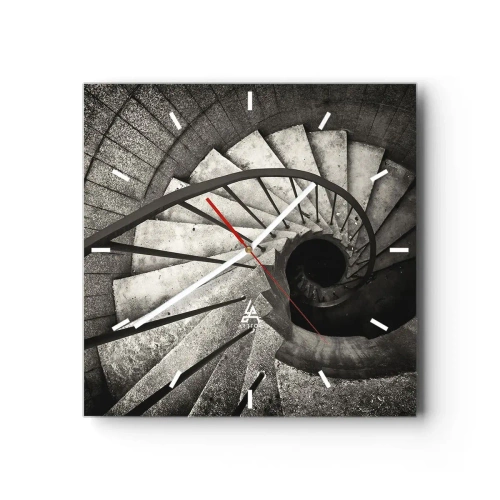 Reloj de pared - Reloj de vidrio - Escalera de caracol en blanco y negro de estilo moderno. - 30x30cm - Escaleras arriba, escaleras abajo - Decoración de pared moderna para salón y dormitorio ARTTOR