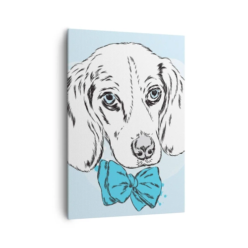 Cuadro sobre lienzo - Impresión de Imagen - Adorable gráfico de un perro con una pajarita sobre un fondo pastel. - 70x100cm - Elegancia canina - Decoración de pared moderna para salón y dormitorio ARTTOR
