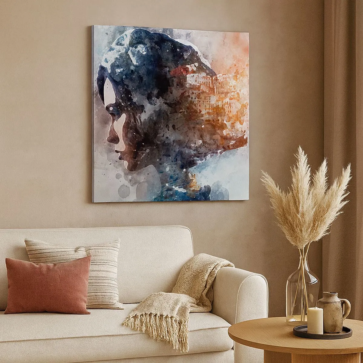 Cuadro sobre lienzo - Impresión de Imagen - Una historia sobre una niña con una ciudad de fondo - 30x30 cm