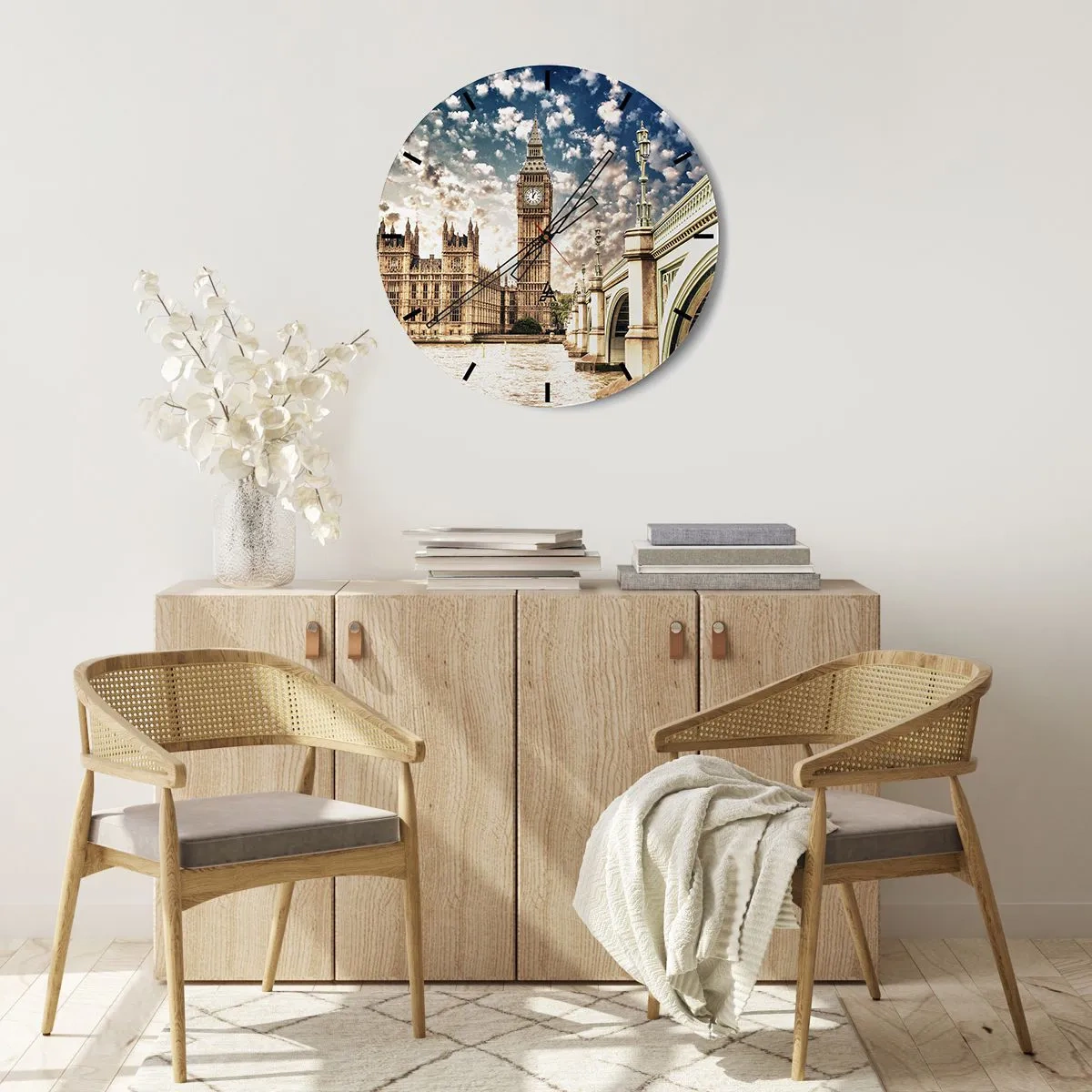Reloj de pared - Reloj de vidrio - Nubes sobre el Támesis - 40x40 cm