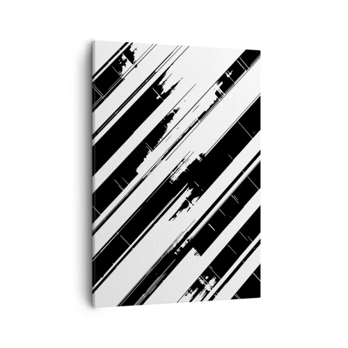 Cuadro sobre lienzo - Impresión de Imagen - Líneas blancas y negras y patrones geométricos en un estilo moderno. - 50x70cm - Composición intensa y dinámica - Decoración de pared moderna para salón y dormitorio ARTTOR