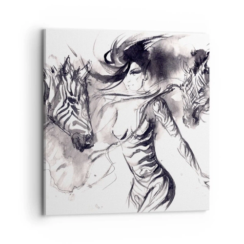 Cuadro sobre lienzo - Impresión de Imagen - Bailando con las cebras - 70x70 cm