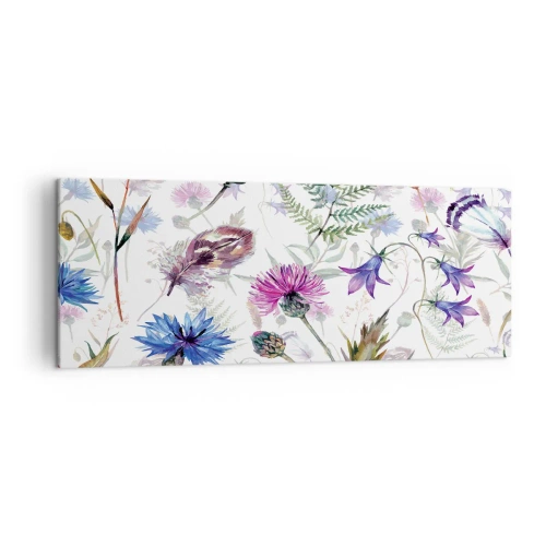 Cuadro sobre lienzo - Impresión de Imagen - Flores y hierbas de acuarela sobre un fondo blanco en estilo herbario. - 140x50cm - Herbario polaco - Decoración de pared moderna para salón y dormitorio ARTTOR