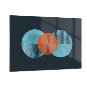 Cuadro sobre vidrio - Impresiones sobre Vidrio - Círculos de colores con líneas verticales sobre un fondo oscuro. - 120x80cm - Composición simétrica - Decoración de pared moderna para salón y dormitorio ARTTOR
