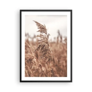 Póster en marco negro - Hierba contra un paisaje brumoso en colores naturales. - 50x70cm - El otoño ya está en los campos - Decoración de pared moderna para salón y dormitorio ARTTOR