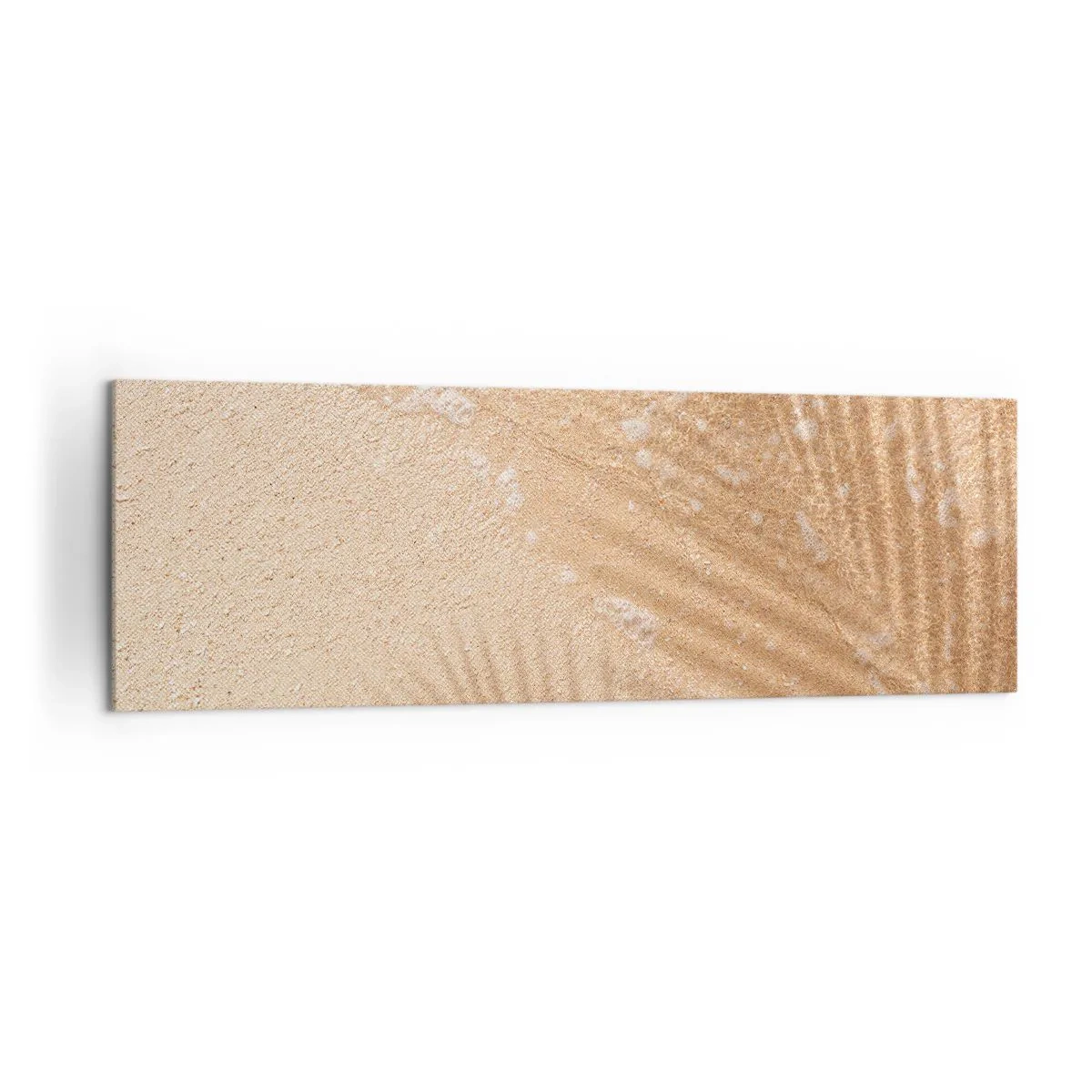 Cuadro sobre lienzo - Impresión de Imagen - La sombra de una palmera sobre la arena con un delicado patrón de ondas. - 160x50cm - La sombra de un verano caluroso - Decoración de pared moderna para salón y dormitorio ARTTOR
