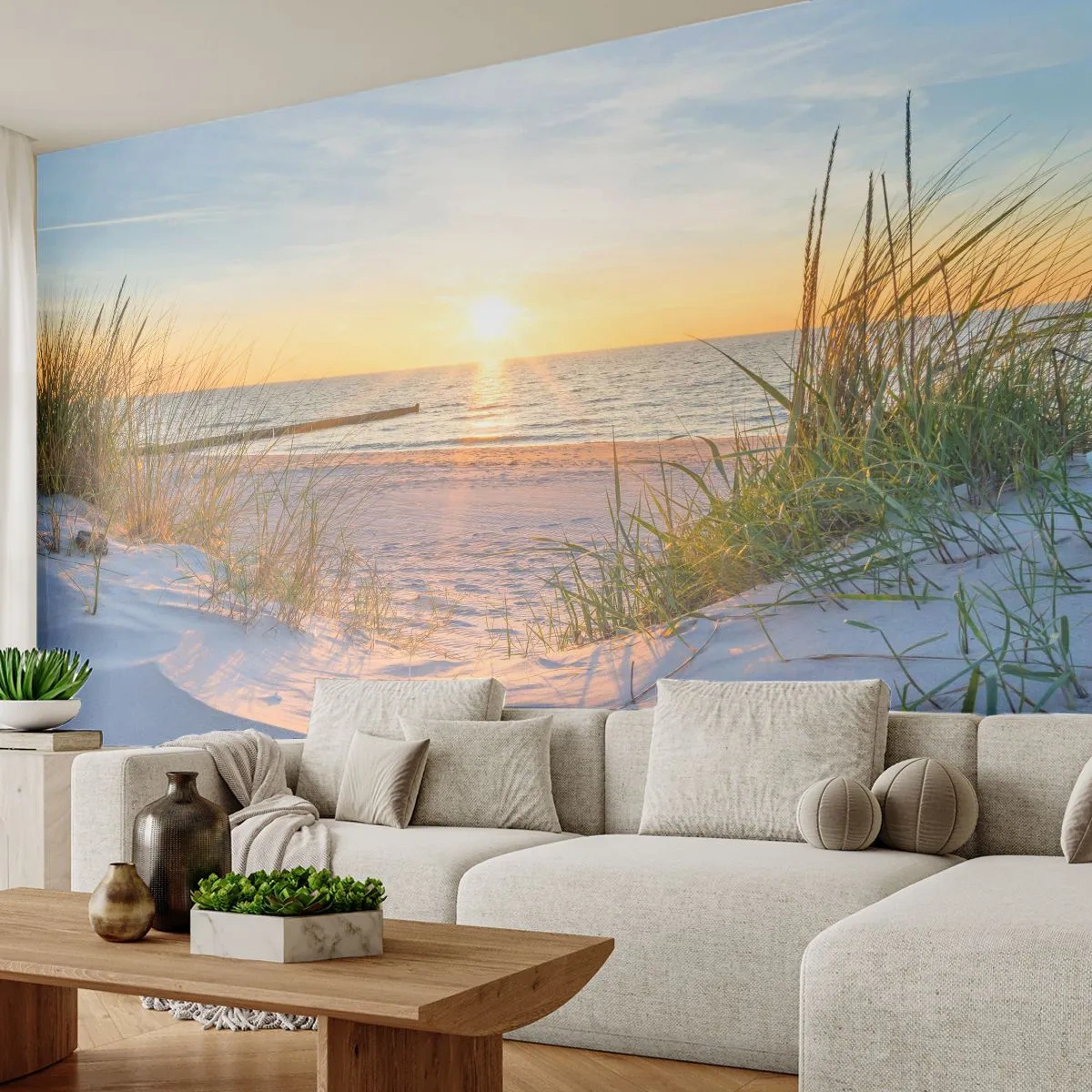 Fotomural Premium Sand - El sonido del mar, el canto de los pájaros, una playa virgen entre las dunas... - Paisaje, Mar, Dunas - 100x70 cm