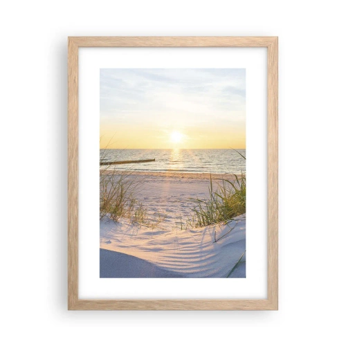 Póster en marco roble claro - El sonido del mar, el canto de los pájaros, una playa virgen entre las dunas... - 30x40 cm