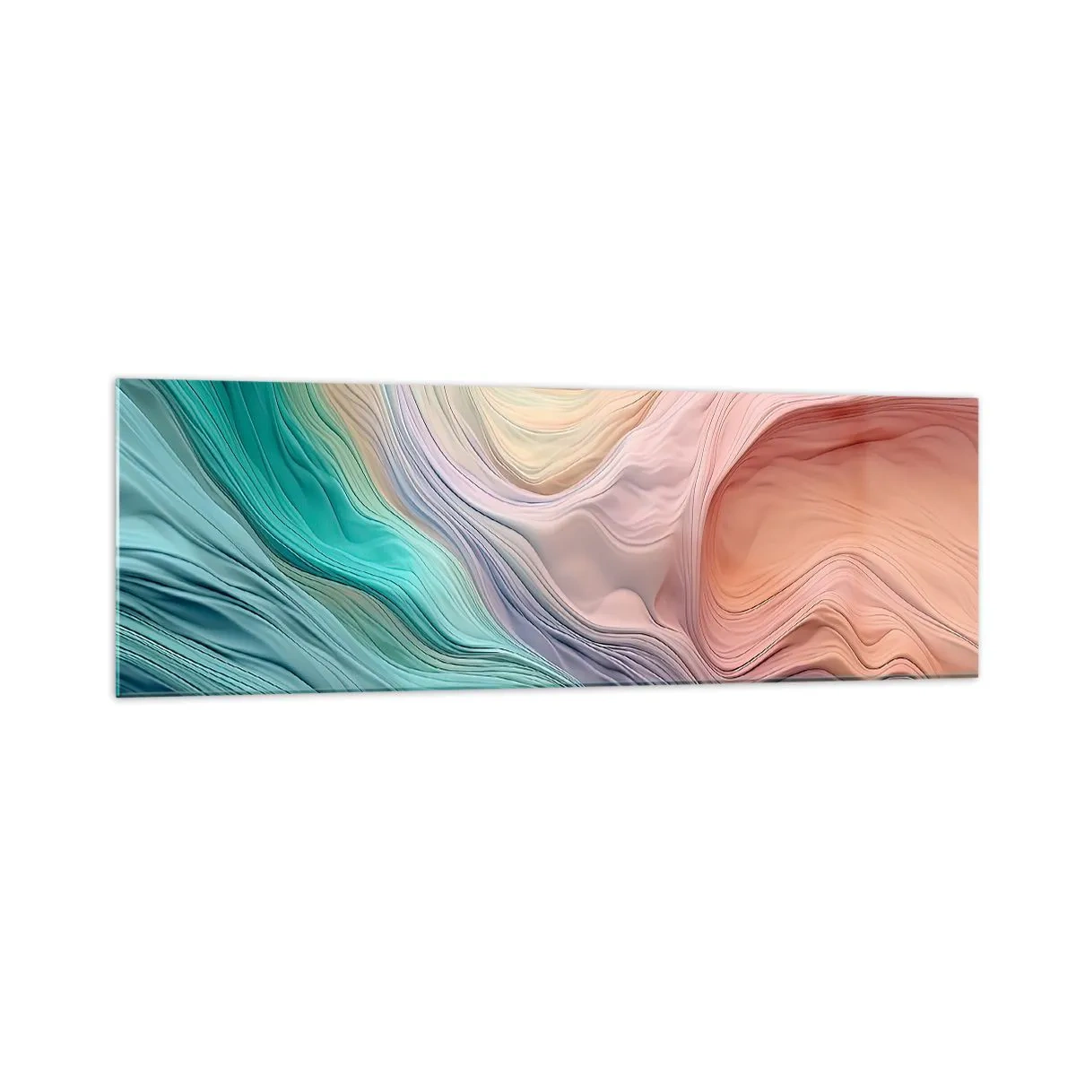 Cuadro sobre vidrio - Impresiones sobre Vidrio - Ondas abstractas en colores pastel y arcoíris - 160x50cm - Ola arco iris - Decoración de pared moderna para salón y dormitorio ARTTOR