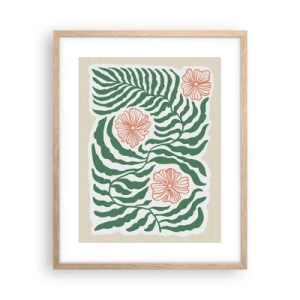 Póster en marco roble claro - Florecido en verde - 40x50 cm
