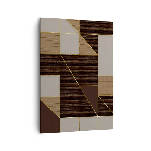 Cuadro sobre lienzo - Impresión de Imagen - Patrones geométricos en tonos marrones con líneas doradas. - 50x70cm - Un mosaico de marrones y dorados - Decoración de pared moderna para salón y dormitorio ARTTOR