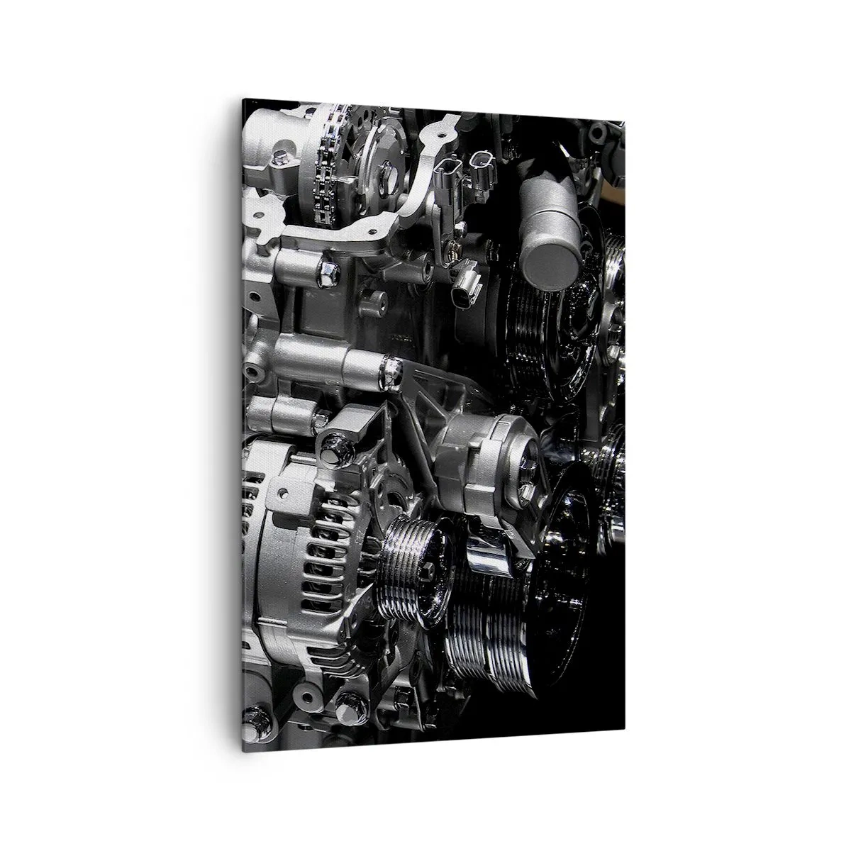 Cuadro sobre lienzo - Impresión de Imagen - Primer plano de piezas metálicas del motor sobre un fondo negro - 80x120cm - Acero, hermoso, fuerte - Decoración de pared moderna para salón y dormitorio ARTTOR