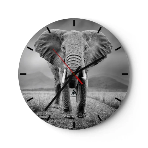 Reloj de pared - Reloj de vidrio - Un elefante africano sobre un fondo de sabana en tonos grises. - 30x30cm - El anfitrión da la bienvenida - Decoración de pared moderna para salón, cocina y dormitorio ARTTOR