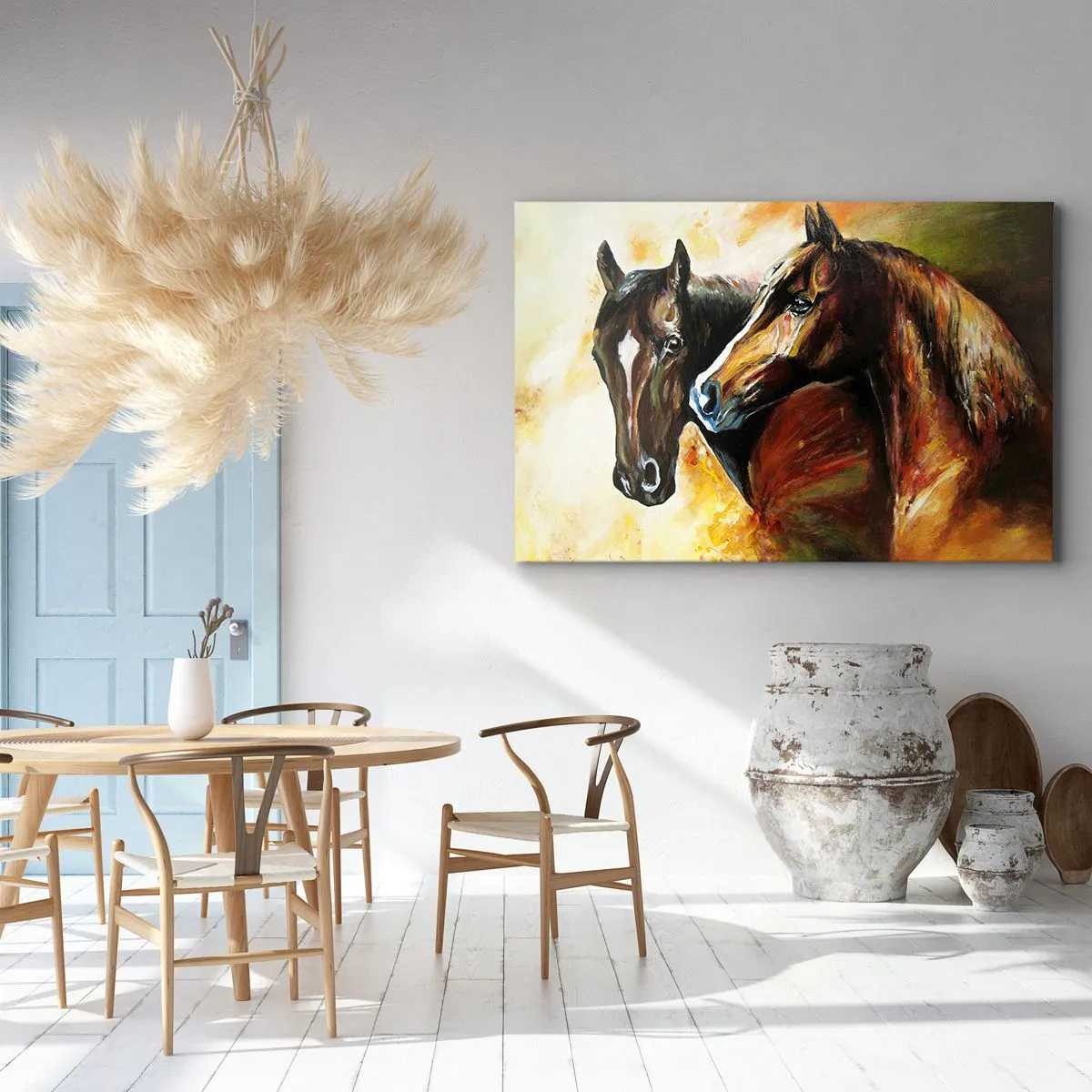Cuadro sobre lienzo - Impresión de Imagen - Un par de caballos en una composición pictórica - 120x80cm - El doble de encanto - Decoración de pared moderna para salón y dormitorio ARTTOR