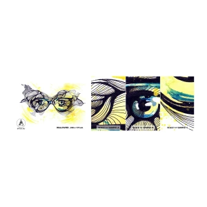 Muestra de fotomural autoadhesivo Deluxe Sticker - A través de las gafas azules - Abstracción, Gafas de mujer, ojos femeninos - 100x30 cm