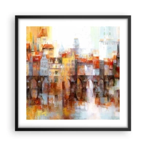 Póster en marco negro - Puente y ciudad - 50x50 cm